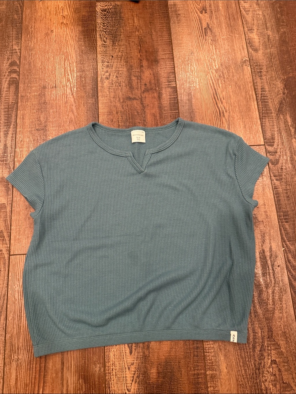 abercrombie kids teal waffle-knit baggy cropped tee